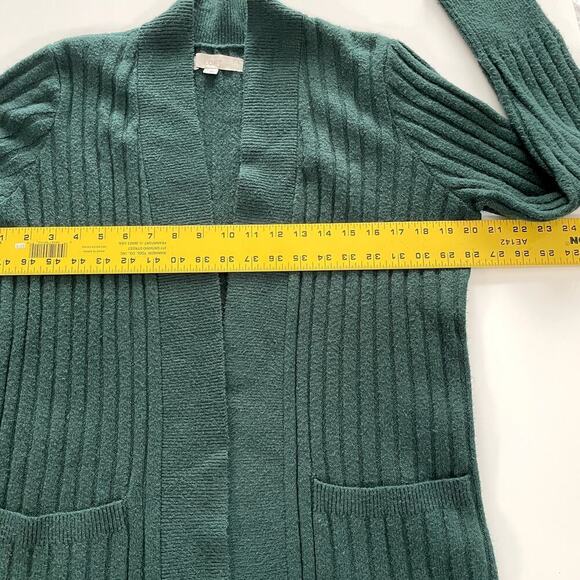 LOFT Womens M Hunter Green Open Front Stretchy Duster Cardigan Ribbed Preppy - Picture 5 of 7